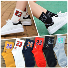 1 pair unisex  cotton Fashion sports socks Cartoon characters and digital Patterned basketball socks for spring autumn winter 2024 - buy cheap