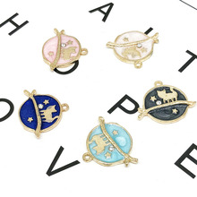 10pcs/lot Moon and Cat Enamel Charms Drop Oil Charms Pendant Golden Tone Round Metal Finding Earring DIY Jewelry Accessory YZ006 2024 - buy cheap