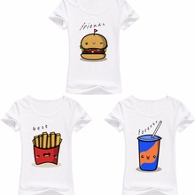 Camiseta feminina casual e engraçada bff, camiseta de hambúrguer, cola, melhores amigos 3 forever, verão, novo, branco 2024 - compre barato