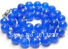 hot free Shipping new Fashion Style diy 10mm Faceted stone Blue chalcedony Round beads Necklace 18" MY5342 2024 - buy cheap