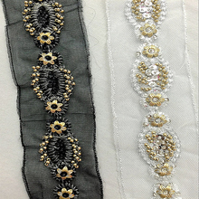 2Yards/lot Black Mesh Beaded Lace Trim Gold Pearl Sequins Beading Lace fake Collar 2024 - buy cheap