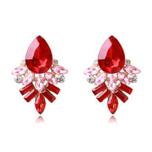 2018 pendientes de moda negro Azul Rojo flor cristalina grande Stud joyería de declaración de boda Brincos pendientes para mujer de moda 2018 2024 - compra barato