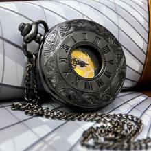 Relógio de bolso vazado com pingente, relógio masculino de superfície dourada com numerais pretos e romanos 2024 - compre barato