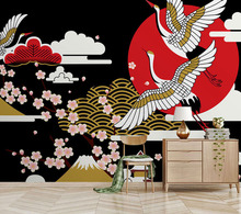 Bacaz Japanese Style Red-crowned Crane Sakura Flower Wallpaper Mural for Room 3d Flower Wall Mural 3d Photo Mural Wall paper 2024 - buy cheap