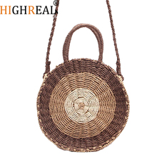 HIGHREAL Round Straw Bag Handmade Rattan Woven New Straw Rope Knitted Women Crossbody Handbag Fresh Summer Beach Bag Bohemia 2024 - buy cheap