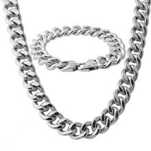 Heavy fashion aço inoxidável cor prata cubana curb chain masculino menino link colar & pulseira 8.66 "conjuntos de jóias presente natal 2024 - compre barato