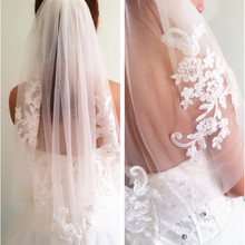 New Arrival White Ivory In stock Bridal veil 2021 wedding veil Appliques Lace Wedding accessories Veu de noiva duvak 2024 - buy cheap
