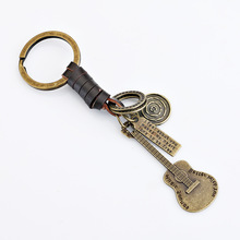 Vintage Alloy guitar violin Keychain Leather Car keyrings Pendants for Man Jewelry Father gifts 2024 - buy cheap