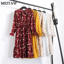 Summer Autumn Women Chiffon Dress 2020 Casual Long Sleeve Bow Neck Party Dresses Vintage Floral Printed Retro Dresses 2024 - buy cheap