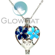 Blue Enamel Heart Flower Beads Cage Locket Pendant Perfume Essential Oil Diffuser Pearl Cage Necklace KK1005 2024 - buy cheap