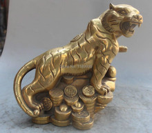 10" Marked Chinese Bronze Zodiac Animal Yuanbao Wealth Money Tiger Statue 2024 - buy cheap