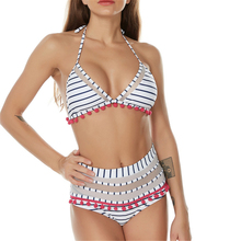 Conjunto de biquíni gaze de cintura alta 2019, roupa de banho com retalhos, body brasileiro listrado e estampado, moda praia feminina 2024 - compre barato