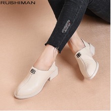 2019 British style thick Genuine Leather Female Loafers Pointed Toe Flats Women Black White Casual Shoes Spring Lady Flats 2024 - buy cheap