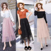 TingYiLi Beading Lace Tulle Skirts Womens Spring Summer Pink Beige Black Long Skirt Elegant Korean Pleated Skirt 2024 - buy cheap