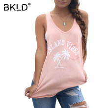 BKLD 2018 Fashion Women Loose Lady Tank Tops Cotton Sleeveless Letter Print Casual Summer O-neck Patch Pocket Vest Tops Feminina 2024 - buy cheap