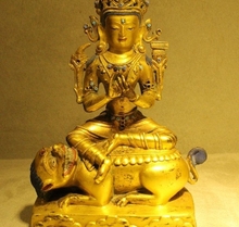 7 estatua de Buda, estatua de bronce del Tíbet, oro de 24K, Manjushri, Bodhisattva 2024 - compra barato