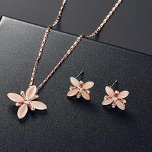 Conjunto de joyería para mujer, de flor de colgante collar con diamantes de imitación, aretes para oreja 2024 - compra barato