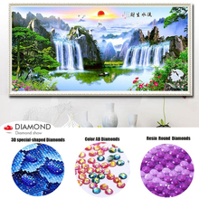 Bordado de diamante 3d diy, pintura diamante 5d, paisagem, cascata, mosaico de diamantes em strass, ponto cruz, bordado, decoração, presente 2024 - compre barato