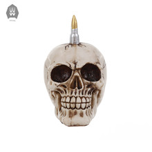 Resin Skeleton Head Demon Bullet Hair Punk Skull Statue Halloween Figurine Mohican Skull Decorative Craft Sculpture 2024 - buy cheap