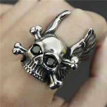 Drop Ship Size 7-13 Crystal Eyes Skull Ring 316L Stainless Steel Man Boy Flying Motor Biker Ring 2024 - buy cheap