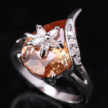 Polyhed Orange Champagne Zircon Gems Morganite  Silver Plated Argent Jewelry Solitaire Ring Size 6 / 7 / 8 / 9 S1599 2024 - buy cheap