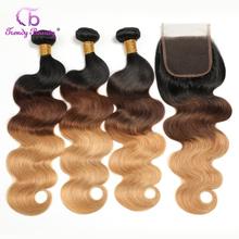 3Bundles Ombre Brazilian Body Wave Human Hair Bundles With Closure 1b/4/27 4x4 Inches Lace Closure Remy Trendy Beauty Hair 2024 - buy cheap