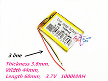 3 líneas 364460 3,7 V 1000mAh polímero de litio li-po Li ion pilas recargables para Mp3 MP4 MP5 GPS bluetooth móvil 2024 - compra barato