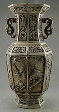 Chinese Decorated Handwork Tibet Silver Carved Crane Eagle Flower Vase Free Shipping 2024 - buy cheap