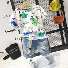 Boys Clothes Sets Children Clothing Infant Kids Boys Cartoon Dinosaur T-Shirt Tops + Denim Shorts 2pcs Outfits boys Clothes Set 2024 - buy cheap