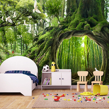 Custom Photo Wallpaper Green Virgin Forest Tree Hole Stereoscopic Mural Wall Painting Living Room Bedroom Background Murales 3D 2024 - buy cheap