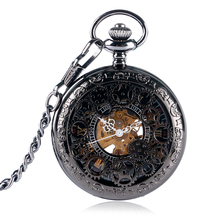 Vintage Cool Black Hollow Gear Design Mechanical Pocket Watch Hand Wind Pendant Clock for Men Women Exquisite Fob Watches 2024 - buy cheap