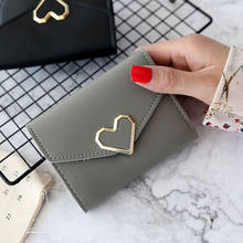 Simple Fashion Women Coin Purse Leather Solid Color Vintage Short Wallet Heart Hasp Ladies Girls Card Holder Clutch Bag 2024 - buy cheap