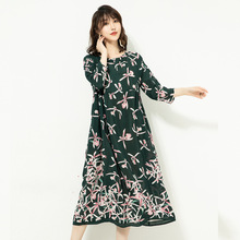 100% Real Silk 2018 Dress Summer New Pattern Green Women Round Neck Maxi Dress Monolayer Long Fund Dresses Large Sizes Vestido 2024 - buy cheap