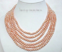Collar de perlas de agua dulce Rosa natural 6mm 16 "6 filas 925SS j1306, al por mayor precio de fábrica, joyería de palabra de regalo para mujer 2024 - compra barato