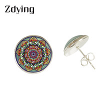 Zdie índia brincos mandalas flor para yoga, brincos henna budismo, cabochão de vidro, joias boêmicas para mulheres e meninas hm032 2024 - compre barato