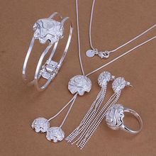 Conjunto de joyería chapada en plata 925, conjunto de joyería de moda, collar, brazalete, pendientes y anillo de rosa, SMTS324, gran oferta 2024 - compra barato