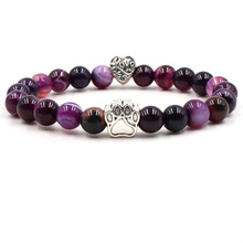 Pulsera de cuentas con diseño de huellas de perro y gato, brazalete con cuentas de piedras de 8mm en 10 colores, letras de amor, corazón, joyería para amantes de las mascotas 2024 - compra barato