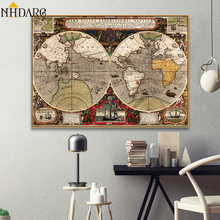 Mapa Do Mundo antigo Mapa Retro e Nostálgico Cartazes e Cópias Da Lona Da Arte Da Pintura de Parede Pictures for Living Room Home Decor cuadro 2024 - compre barato