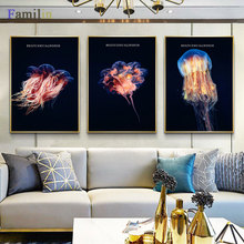 Jellyfish pôsteres nórdicos, arte e impressões para parede, tela de pintura, preto e branco, arte, imagem para decoração de sala de estar 2024 - compre barato