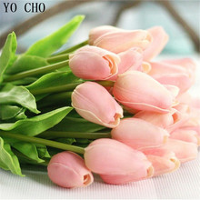 Искусственные цветы тюльпана YO CHO 21 шт./лот, букет невесты, настоящие на ощупь цветы для свадьбы, праздничное украшение, подарок на день матери 2024 - купить недорого
