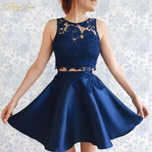 BeryLove Two Pieces Short Dark Navy Blue Homecoming Dress 2019 Mini Lace Homecoming Gowns Plus Size Leaf Shape Graduation Dress 2024 - buy cheap