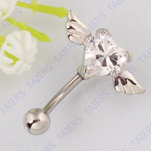 Belly ring zircon Heart wings body piercing jewelry Retail navel bar 14G 316L surgical steel bar Nickel-free TAIERS 2024 - buy cheap