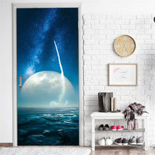 Морская Луна со звездами наклейки на дверь водонепроницаемые Обои DIY Съемная настенная самоклеющаяся домашняя ПВХ Декор для гостиной спальни 2024 - купить недорого