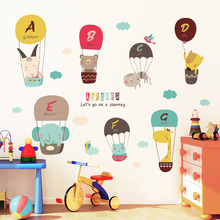 Cartoon Wall Stickers For Kids Rooms Hot Air Balloon Animal Nursery Room Wall Decals Letters Kids Room Decoration 2024 - buy cheap