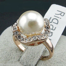 FREE SHIP >>New  White/Rose Gold GP  crystal Big pearl wedding ring size 6,7,8,9 2024 - buy cheap