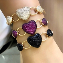 Fashion Heart shape bracelets for women Paved Micro Multicolor Zirconia Gold Color copper Adjustable boho Bangle Party Jewelry 2024 - buy cheap