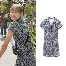 Vestido de verano de estilo kpop para mujer, prenda femenina con estampado de flores y cuello en V, cintura alta, estilo coreano 2024 - compra barato