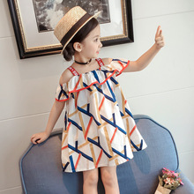 Children's Dress Girl's Geometric Pattern Off-Shoulder Dress 3-7 YEARS XT528 2024 - buy cheap