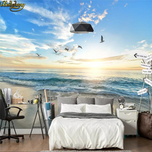 beibehang Custom Photo Wallpaper 3D Seagull Blue Sky White Clouds Sea Landscape Wall Mural Living Room Sofa Bedroom Wall Papers 2024 - buy cheap