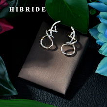 HIBRIDE Luxury Winding Lines Geometry Full Mirco Paved Microl Zirconia Naija Stud Earring Fashion Jewelry Bijoux Femmel E-75 2024 - buy cheap